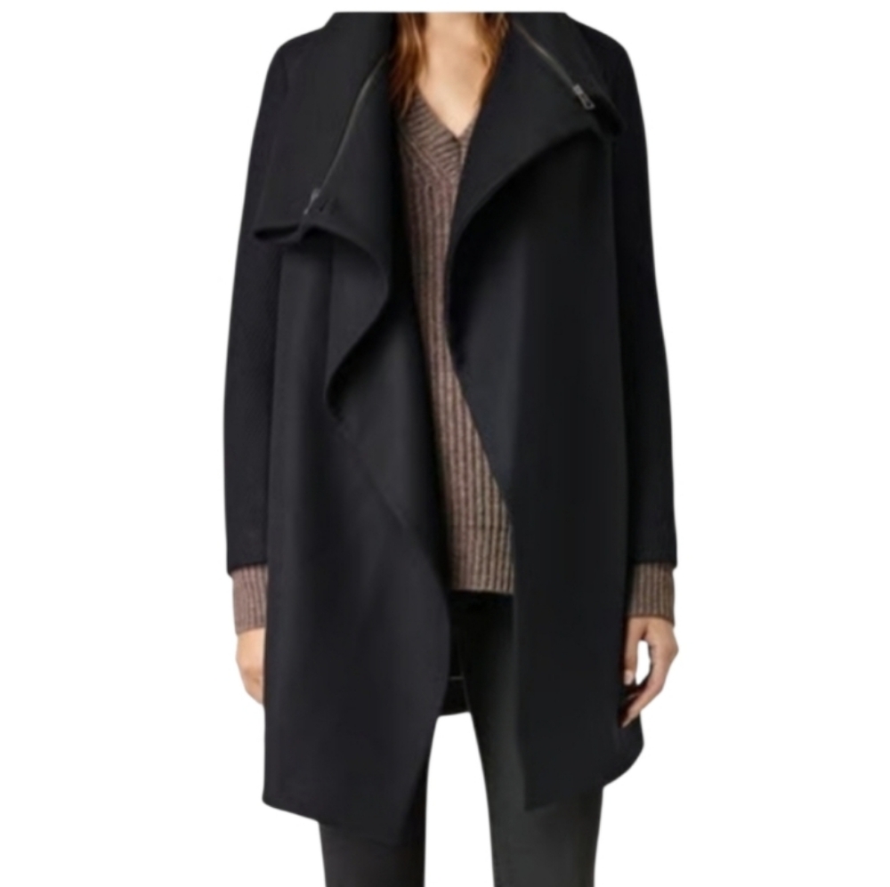 All Saints Women's Axon Coat WO073H Black Wool Blend Size 4